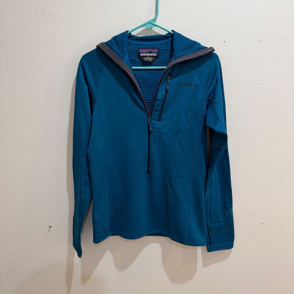 Patagonia R1 Hoody Mens XS Blue Polartec Power Grid Fleece Half Zip Pullover